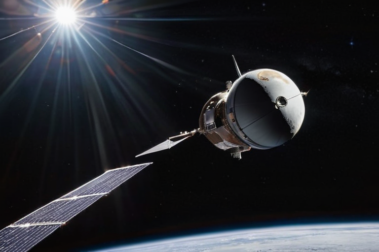 Космические миссии 2026: главные события и открытия года — A photorealistic illustration of the Artemis II Orion spacecraft orbiting the Moon, with Earth visible in the background, astronauts visible through the window, dramatic lighting, space background with stars, high detail, no text or logos