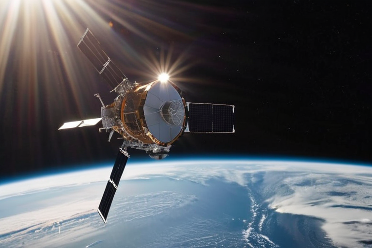 Космический мусор: масштаб угрозы и прорывные технологии уборки — Realistic photo of an orbital debris removal satellite with robotic arms grappling a defunct satellite in Earth orbit, Earths horizon visible in background, sun glare, 2026 technology, high detail